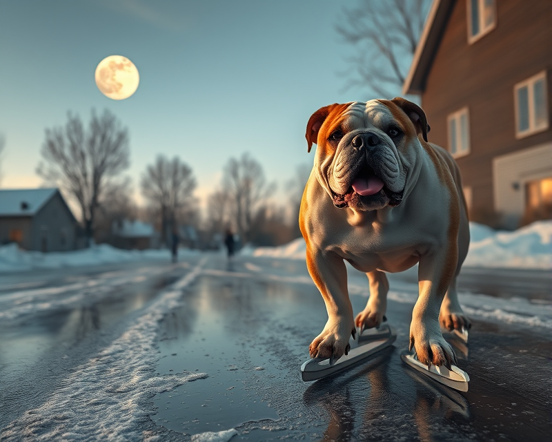 ice skate, road, moon, bulldog, chicken